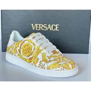 Versace Baroco Men's White/Gold Leather Sneakers 9 US (42 Euro) 1016936 NIB